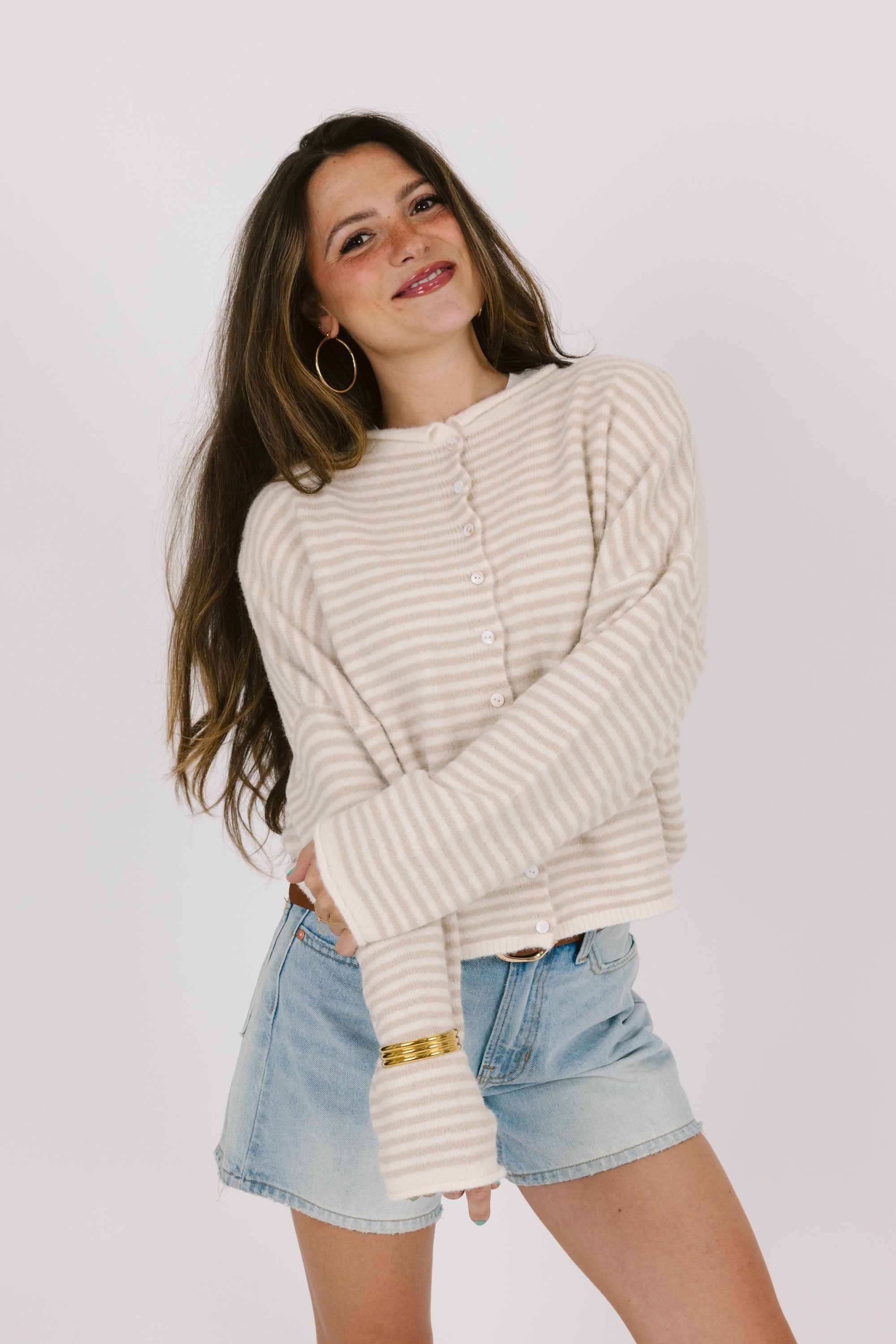 Phoebe Cardigan in Cream Stripe